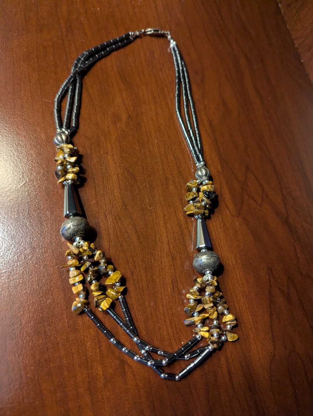 Moroccan Tiger Eye and Silver Tone Necklace